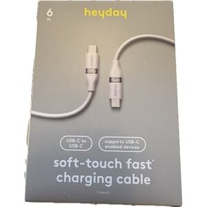 2 pak Heyday 6ft USB-C to USB-C Soft-Touch Fast Charging Cable 240W 5A Gray